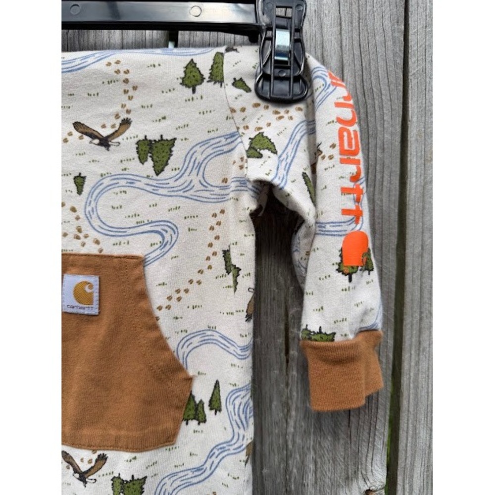 Outdoor Carhartt Romper Kids 6-9M Tan Nature Print Bear Eagle One Piece Rugged - Picture 7 of 11
